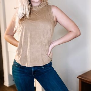 Women’s Tan Velvet High Neck Tank